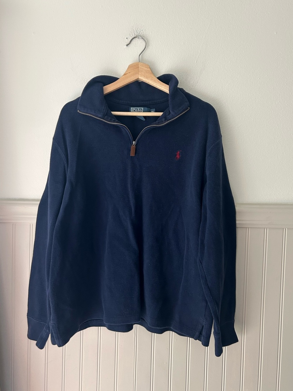 Polo by Ralph Lauren Men’s XL Navy Quarter Zip-Up Sweater with Red Pony